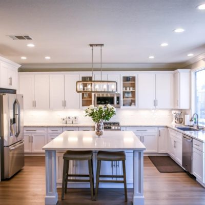 Fully and well Furnished Kitchen with white interiors